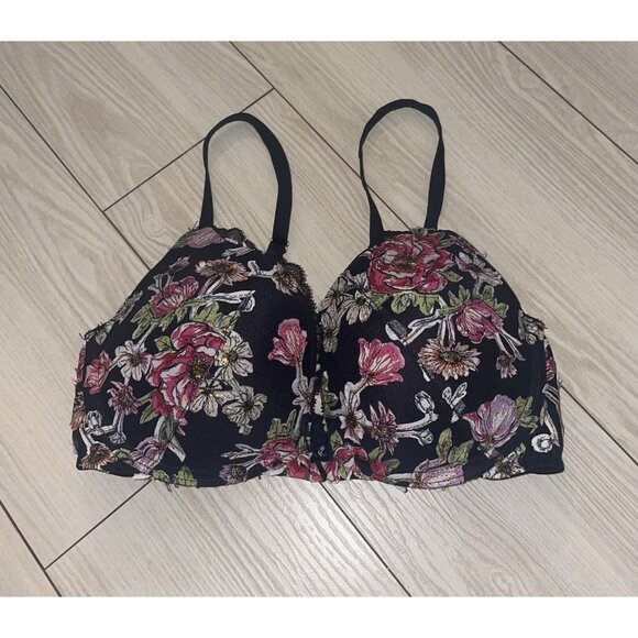 Victorias Secret Dream Angels Push Up Bra Padded Floral Mesh UW Womens 32D - Picture 2 of 6
